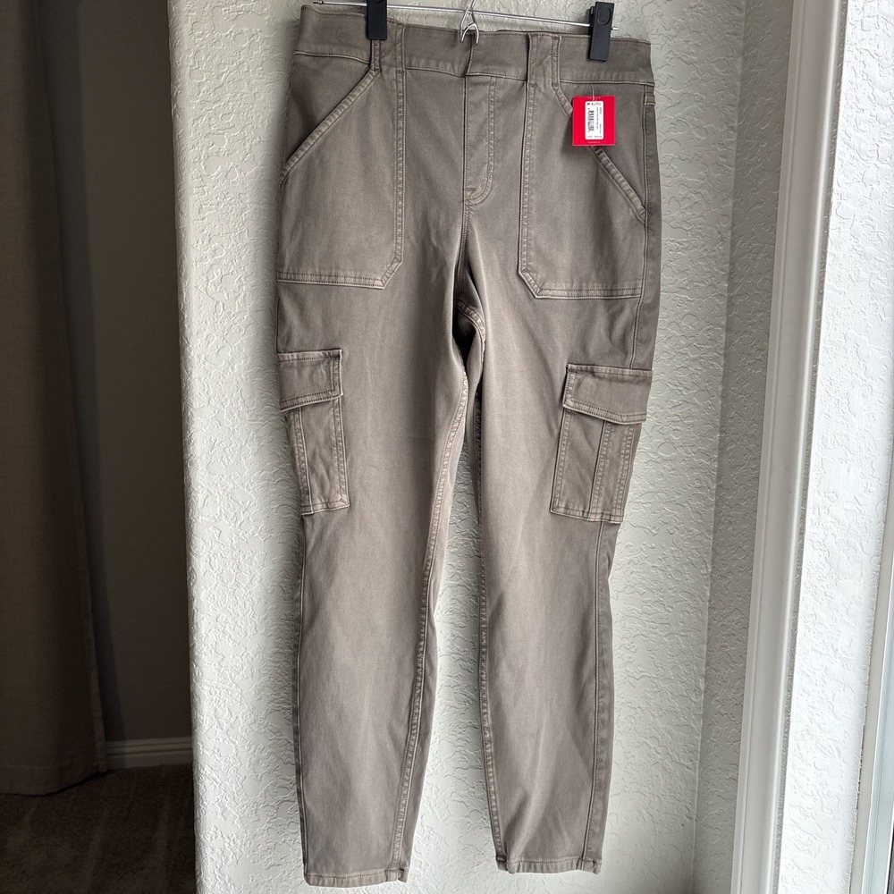 Spanx Stretch Twill Ankle Cargo Pant Womens XL Petite Desert‎ Dune 20311Q Brown